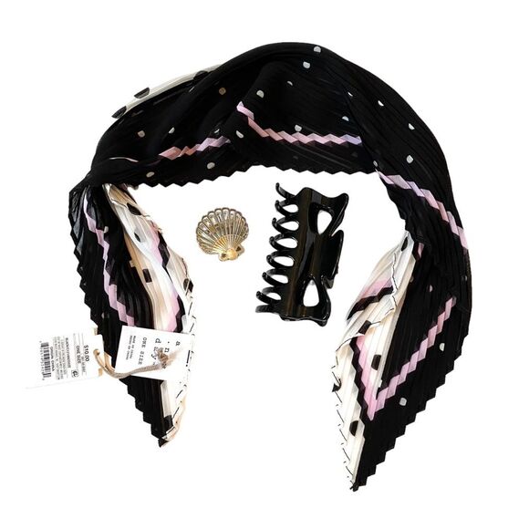 a new day Accordion Polka Dot Black and White Hair Bandana Shell Claw Clip Set - Picture 1 of 3